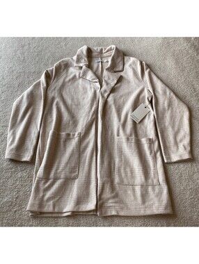 NWT Dictionary Cozy Edit Taupe Plaid Long Open Cardigan Sweater L Cashmere Feel